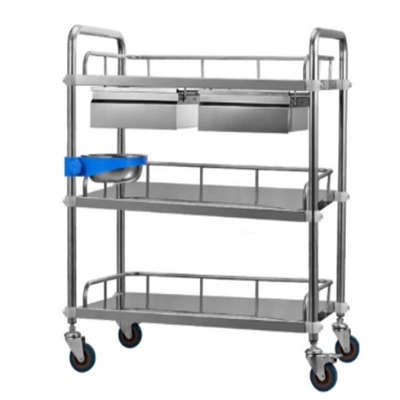 Bom preço. Instrumentos médicos de três camadas Trolley cirúrgico de aço inoxidável com gavetas on-line